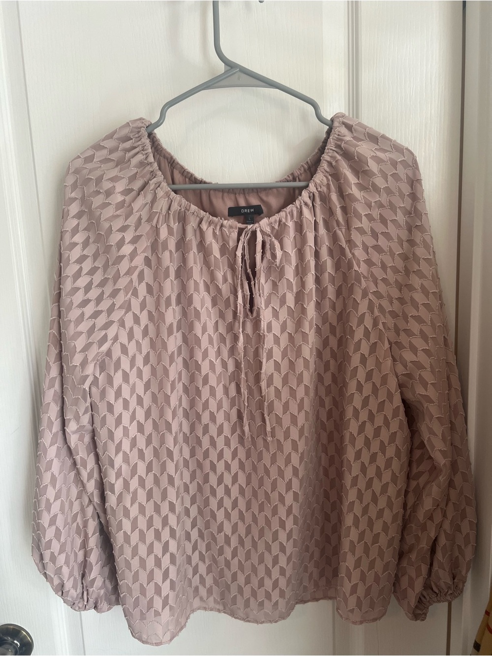 DREW Blush Pink Textured Sheer Long Sleeve Blouse Size Large